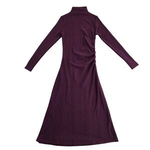 OGL S NWT Plum Ruched Mock Neck Long‎ Sleeve Fitted Stretch Minimalist Dress